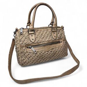 Rebecca Minkoff Distressed Woven Leather Satchel Women's Purse Shoulder Strap